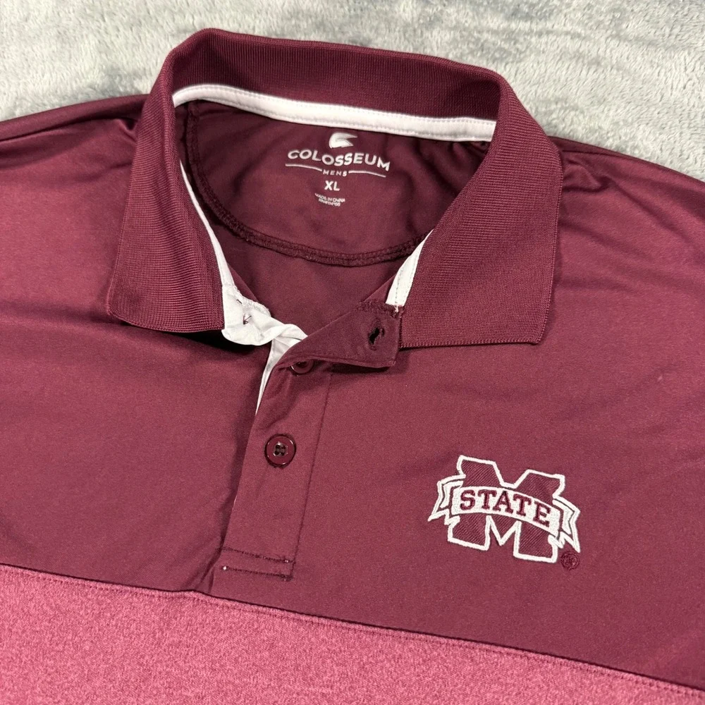 Colosseum Mississippi State Bulldogs Polo Shirt Mens‎ XL Maroon Two Tone Heather - Picture 3 of 7